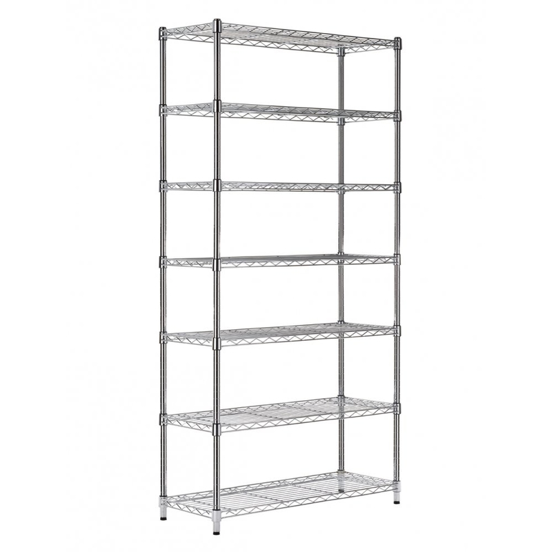 7 Tiers Industrial Chrome Plated Stackable Wire Shelving Units , 14 Inch Deep Wire Shelving
